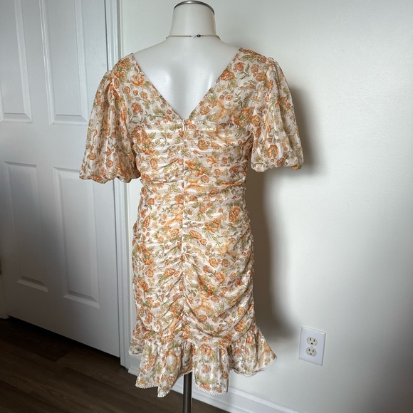 Gloria Floral Mini Puff Sleeved Yellow Spring Scrunch Dress medium - Picture 5 of 7